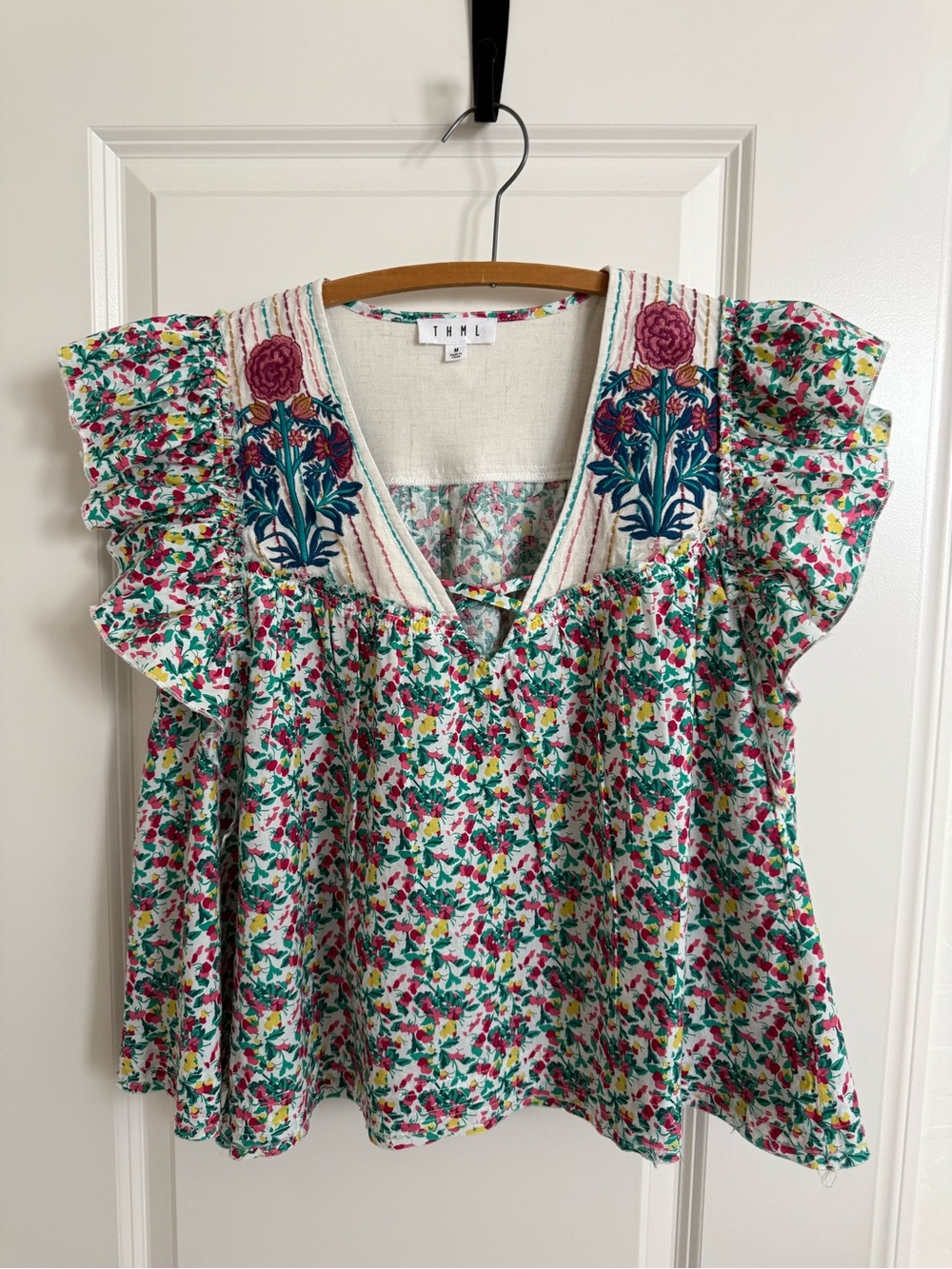THML floral embroidered flutter sleeve top - Picture 2 of 5